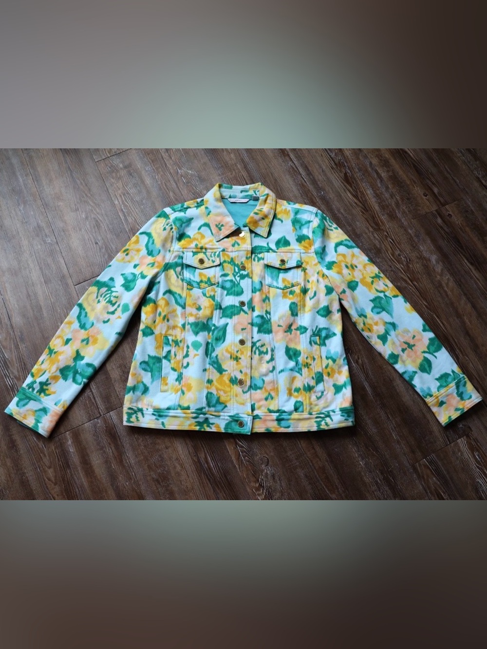 Isaac Mizrahi Live! Watercolor Floral Trucker Jacket Cotton Stretch Womens M